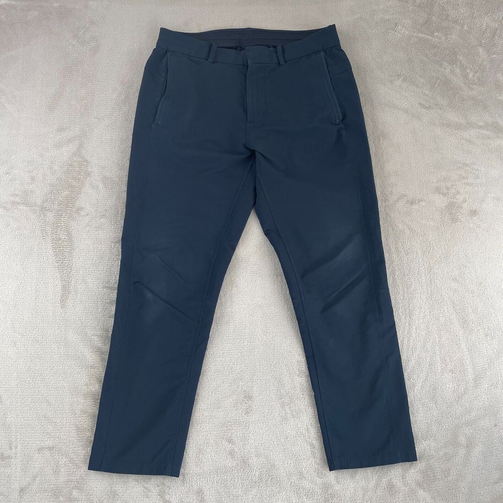 LULULEMON New Venture Pants Men 31x26‎ Navy Blue Tapered Fit Zip Pockets Active